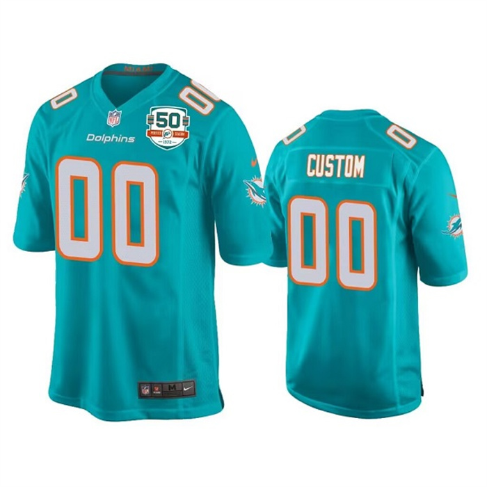 Personalized Men’s Miami Dolphins ACTIVE PLAYER Aqua With 50th Perfect Season Patch Stitched Game Jersey