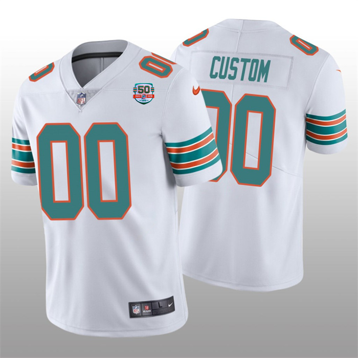 Personalized Men’s Miami Dolphins Active Player 2022 White With 50th Perfect Season Patch Limited Stitched Jersey
