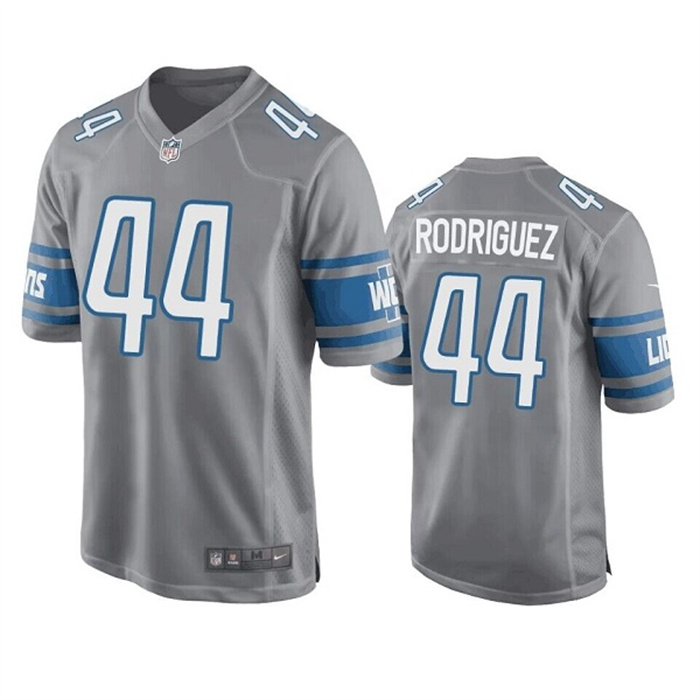 Personalized Men’s Detroit Lions #44 Malcolm Rodriguez Grey Stitched Game Jersey