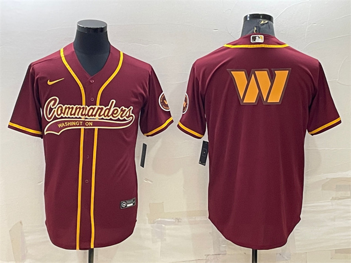 Personalized Men’s Washington Commanders Burgundy Team Big Logo With Patch Cool Base Stitched Baseball Jersey