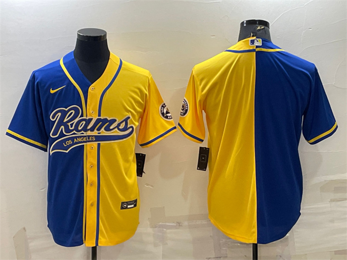 Personalized Men’s Los Angeles Rams Blank Royal Yellow Split With Patch Cool Base Stitched Baseball Jersey