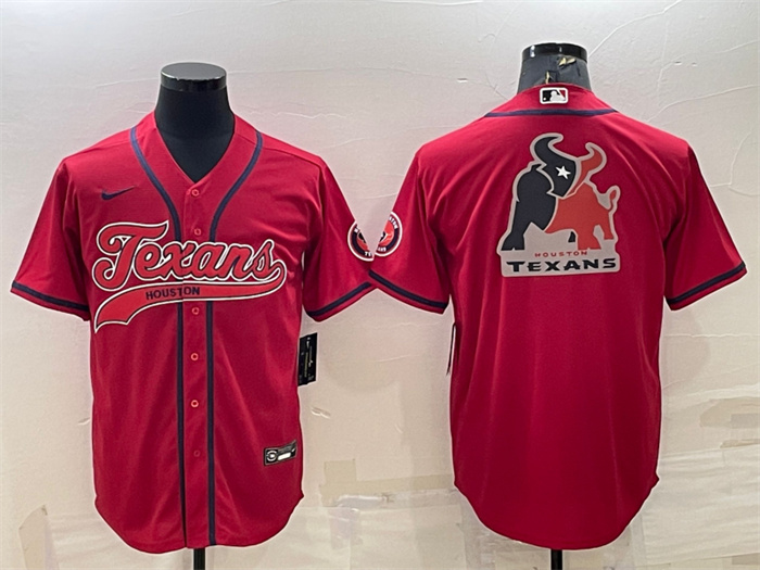 Personalized Men’s Houston Texans Red Team Big Logo With Patch Cool Base Stitched Baseball Jersey