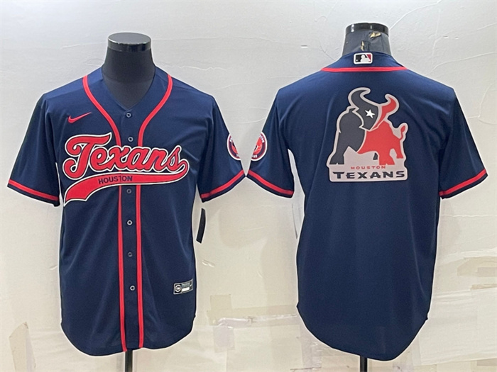 Personalized Men’s Houston Texans Navy Team Big Logo With Patch Cool Base Stitched Baseball Jersey