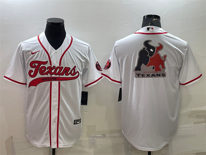 Personalized Men’s Houston Texans White Team Big Logo With Patch Cool Base Stitched Baseball Jersey