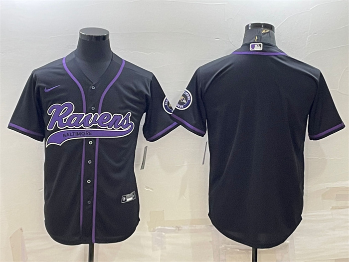 Personalized Men’s Baltimore Ravens Blank Black With Patch Cool Base Stitched Baseball Jersey