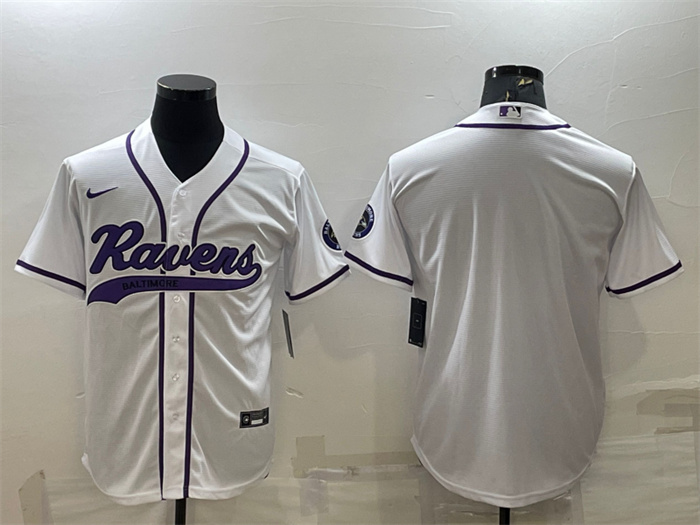 Personalized Men’s Baltimore Ravens Blank White With Patch Cool Base Stitched Baseball Jersey
