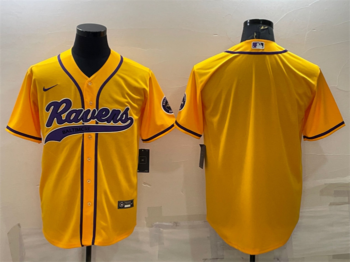 Personalized Men’s Baltimore Ravens Blank Yellow With Patch Cool Base Stitched Baseball Jersey