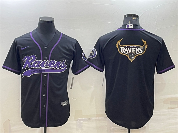 Personalized Men’s Baltimore Ravens Black Team Big Logo With Patch Cool Base Stitched Baseball Jersey