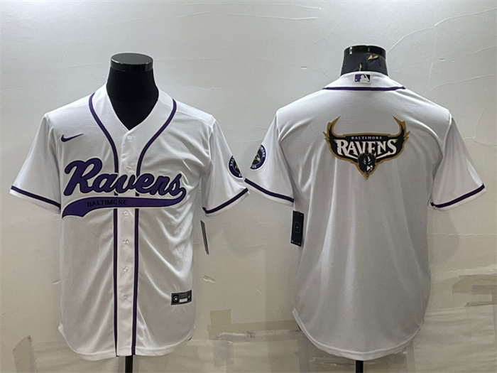 Personalized Men’s Baltimore Ravens White Team Big Logo With Patch Cool Base Stitched Baseball Jersey