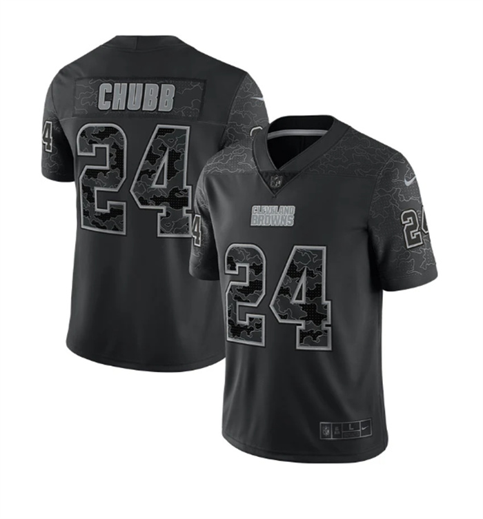 Personalized Men’s Cleveland Browns #24 Nick Chubb Black Reflective Stitched Jersey