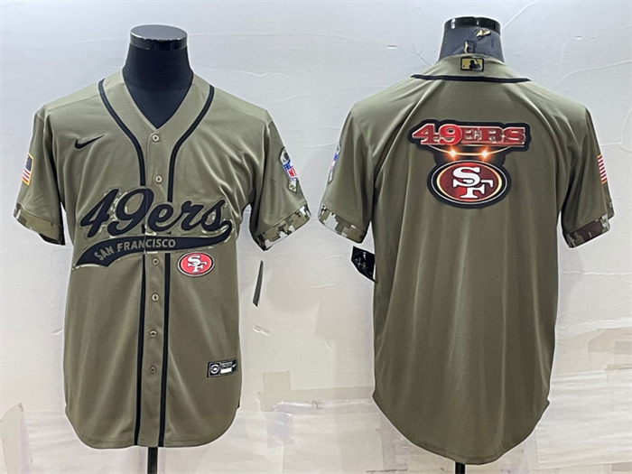 Personalized Men’s San Francisco 49ers Olive Salute To Service Team Big Logo Cool Base Stitched Baseball Jersey