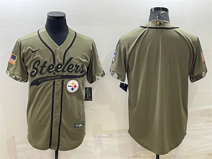 Personalized Men’s Pittsburgh Steelers Blank Olive Salute To Service Cool Base Stitched Baseball Jersey