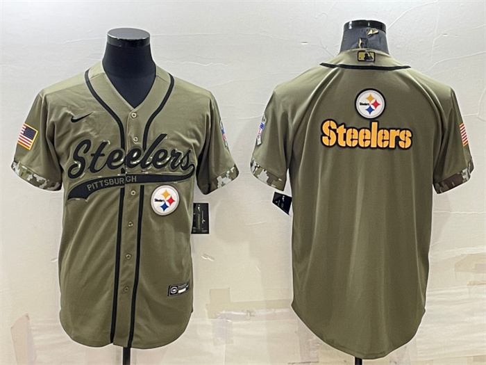 Personalized Men’s Pittsburgh Steelers Blank Olive Salute To Service Team Big Logo Cool Base Stitched Baseball Jersey