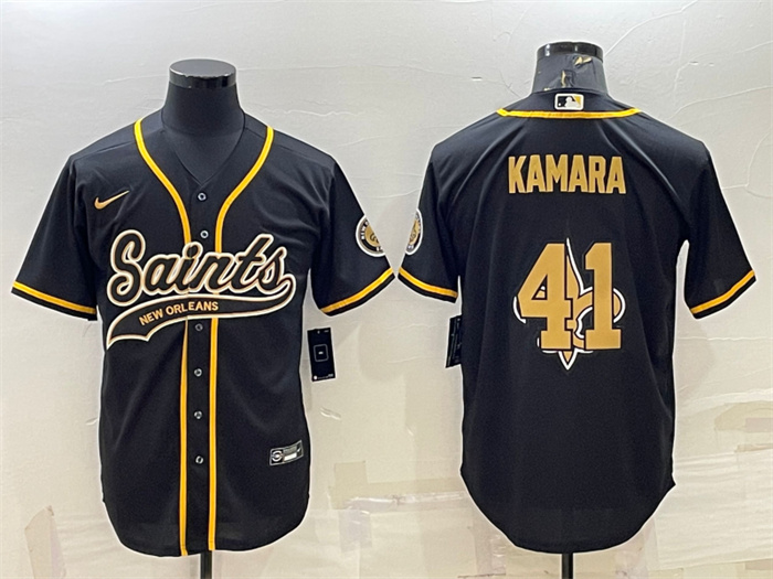 Personalized Men’s New Orleans Saints #41 Alvin Kamara Black Team Big Logo With Patch Cool Base Stitched Baseball Jersey