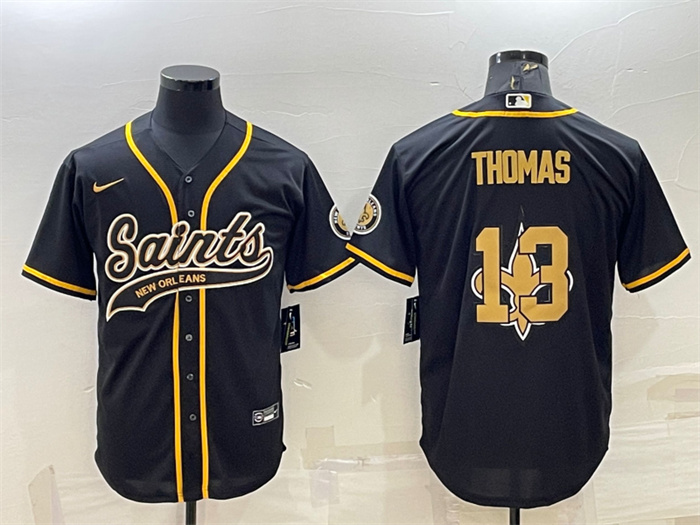 Personalized Men’s New Orleans Saints #13 Michael Thomas Black Team Big Logo With Patch Cool Base Stitched Baseball Jersey