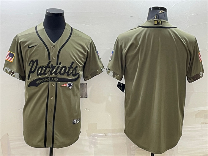 Personalized Men’s New England Patriots Blank Olive Salute To Service Cool Base Stitched Baseball Jersey