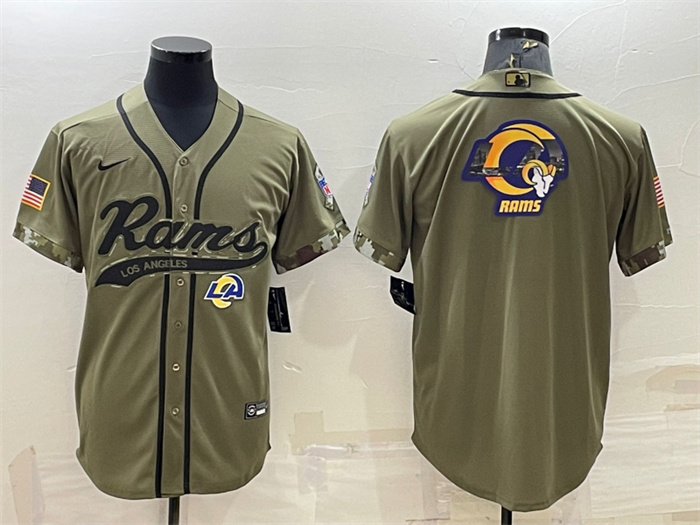 Personalized Men’s Los Angeles Rams Olive Salute To Service Team Big Logo Cool Base Stitched Baseball Jersey
