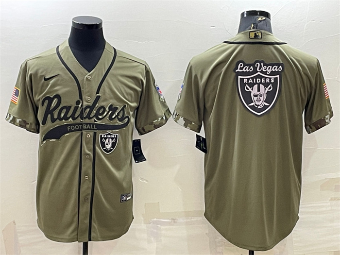 Personalized Men’s Las Vegas Raiders Olive Salute To Service Team Big Logo Cool Base Stitched Baseball Jersey