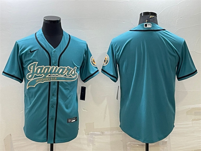 Personalized Men’s Jacksonville Jaguars Blank Teal With Patch Cool Base Stitched Baseball Jersey