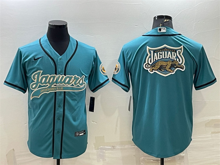 Personalized Men’s Jacksonville Jaguars Teal Team Big Logo With Patch Cool Base Stitched Baseball Jersey