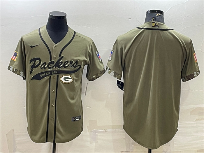 Personalized Men’s Green Bay Packers Blank Olive Salute To Service Cool Base Stitched Baseball Jersey