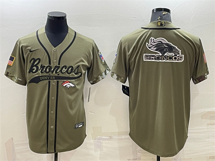 Personalized Men’s Denver Broncos Olive Salute To Service Team Big Logo Cool Base Stitched Baseball Jersey