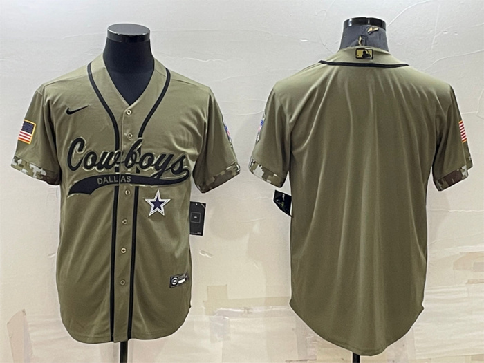 Personalized Men’s Dallas Cowboys Blank Olive Salute To Service Cool Base Stitched Baseball Jersey