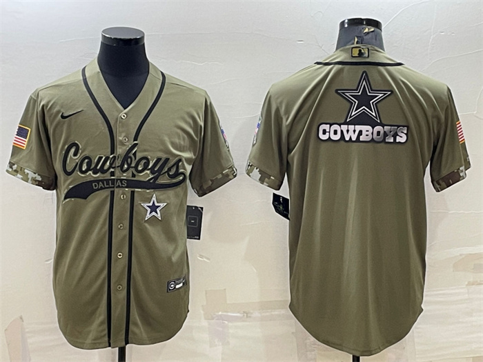 Personalized Men’s Dallas Cowboys Olive Salute To Service Team Big Logo Cool Base Stitched Baseball Jersey