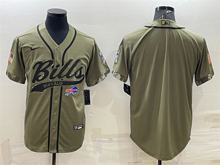 Personalized Men’s Buffalo Bills Blank Olive Salute To Service Cool Base Stitched Baseball Jersey
