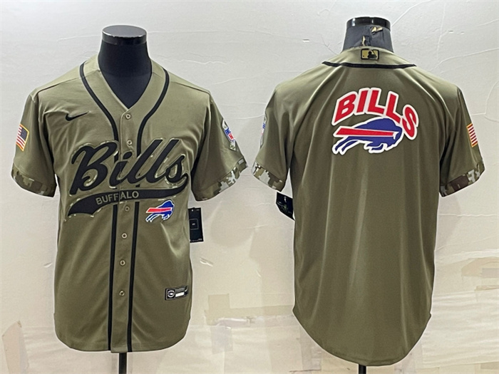 Personalized Men’s Buffalo Bills Olive Salute To Service Team Big Logo Cool Base Stitched Baseball Jersey