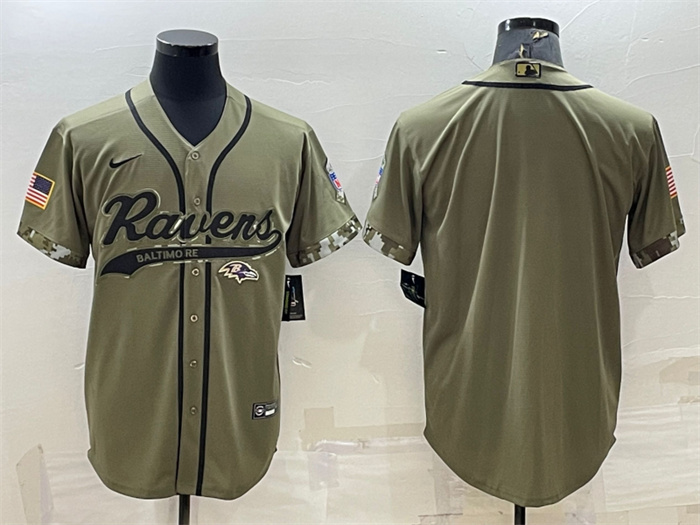 Personalized Men’s Baltimore Ravens Blank Olive Salute To Service Cool Base Stitched Baseball Jersey