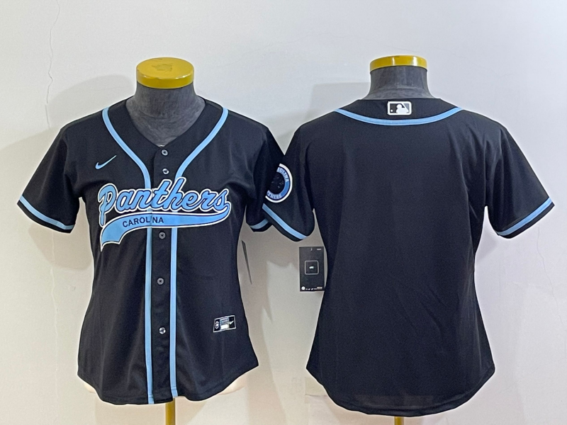 Personalized Women’s Carolina Panthers Blank Black With Patch Cool Base Stitched Baseball Jersey(Run Small)