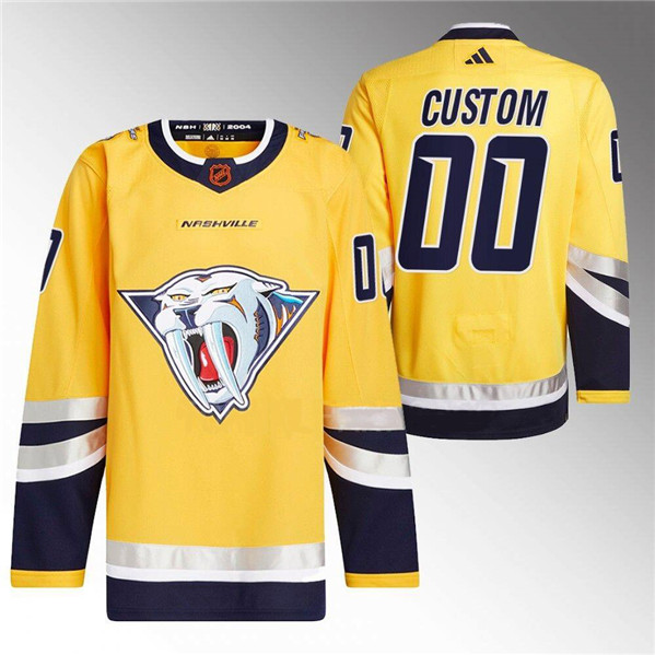 Personalized Men’s Nashville Predators Gold 2022-23 Reverse Retro Stitched Jersey
