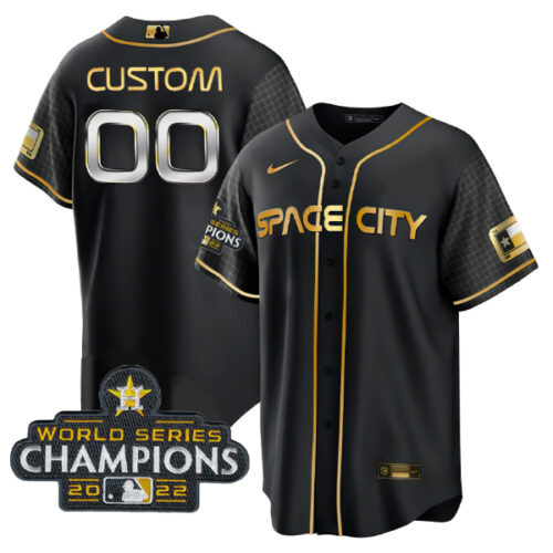 Personalized Men’s Houston Astros Active Player Black Gold 2022 World Series Champions Stitched Baseball Jersey