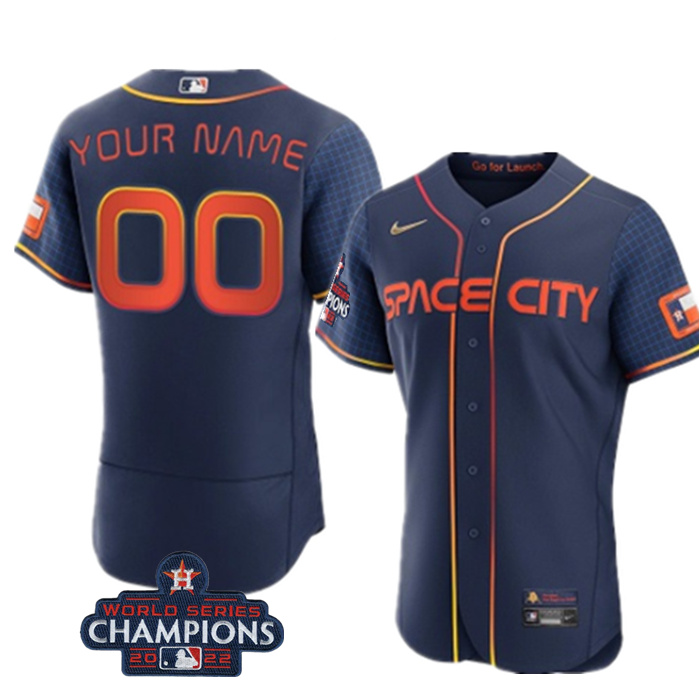 Personalized Men’s Houston Astros Active Player Navy 2022 World Series Champions City Connect Flex Base Stitched Baseball Jersey
