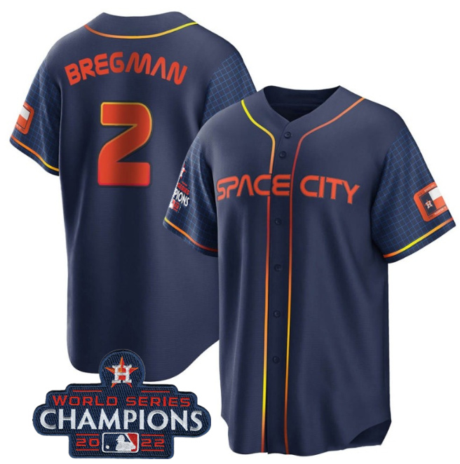 Personalized Men’s Houston Astros #2 Alex Bregman Navy 2022 World Series Champions City Connect Stitched Baseball Jersey