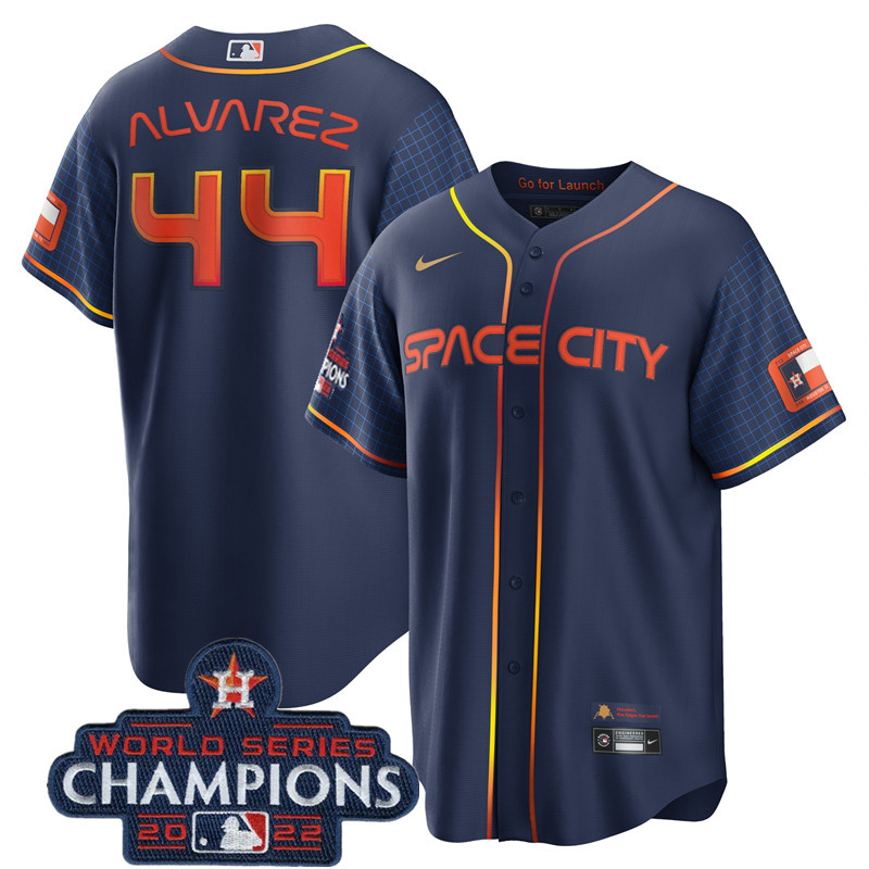Personalized Men’s Houston Astros #44 Yordan Alvarez Navy 2022 World Series Champions City Connect Stitched Baseball Jersey