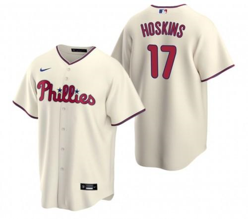 Personalized Men’s Philadelphia Phillies #17 Rhys Hoskins Cream Cool Base Stitched Baseball Jersey