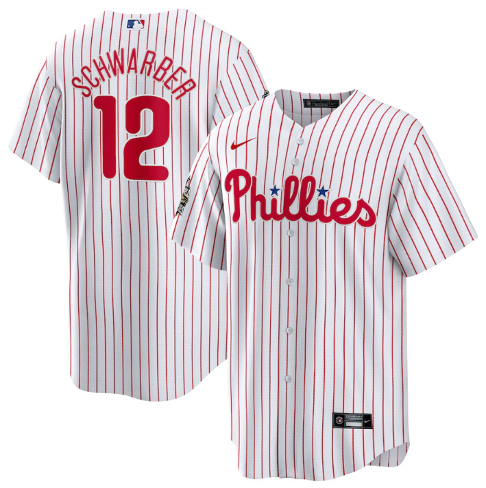 Personalized Men’s Philadelphia Phillies #12 Kyle Schwarber White 2022 World Series Cool Base Stitched Baseball Jersey