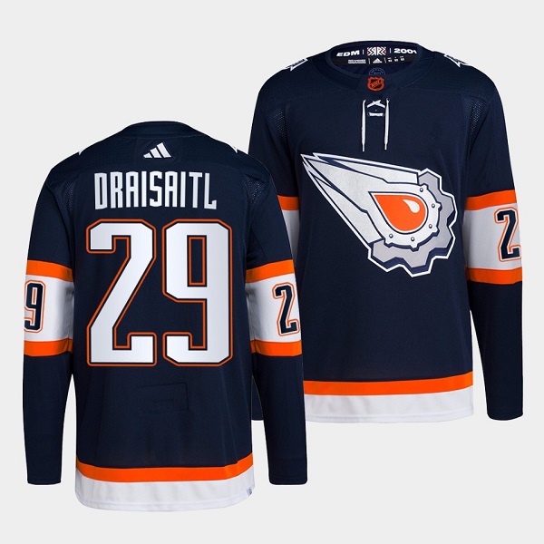 Personalized Men’s Edmonton Oilers #29 Leon Draisaitl Navy 2022-23 Reverse Retro Stitched Jersey