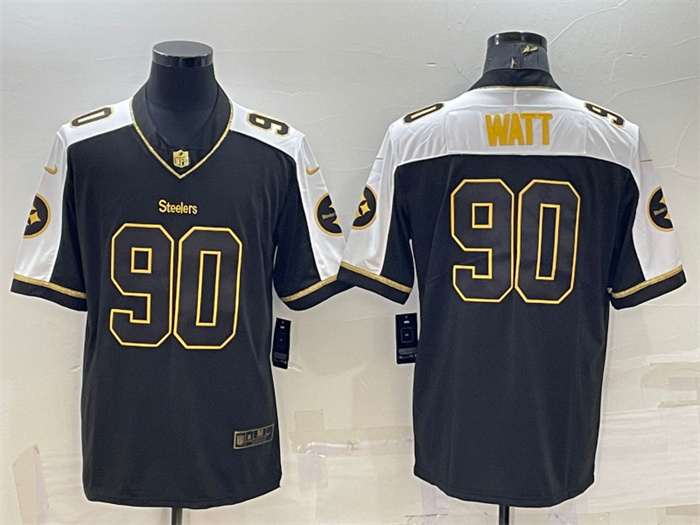 Personalized Men’s Pittsburgh Steelers #90 T. J. Watt Black Gold Thanksgiving Untouchable Limited Stitched Jersey