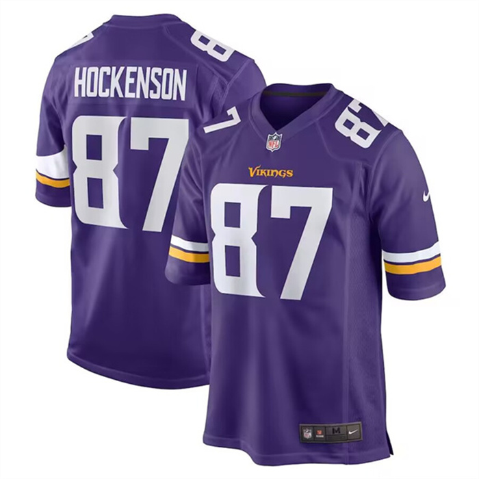 Personalized Men’s Minnesota Vikings #87 T.J. Hockenson Purple Stitched Game Jersey