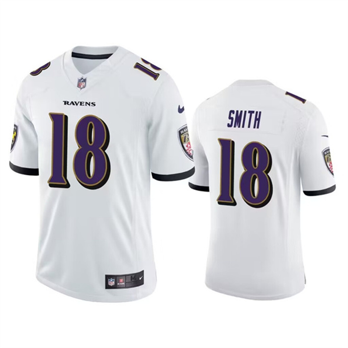 Personalized Men’s Baltimore Ravens #18 Roquan Smith White Game Jersey