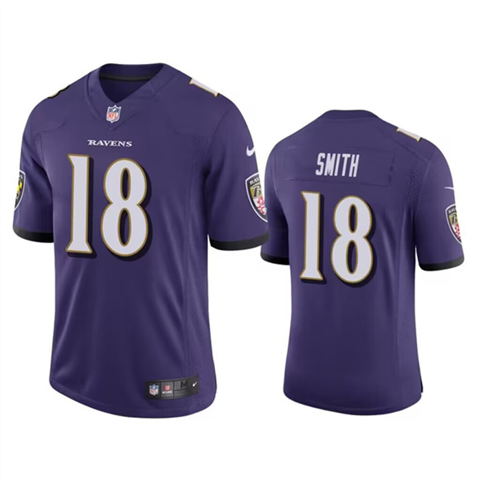 Personalized Men’s Baltimore Ravens #18 Roquan Smith Purple Game Jersey