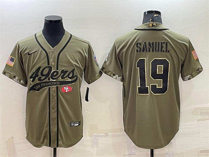 Personalized Men’s San Francisco 49ers #19 Deebo Samuel 2022 Olive Salute To Service Cool Base Stitched Baseball Jersey