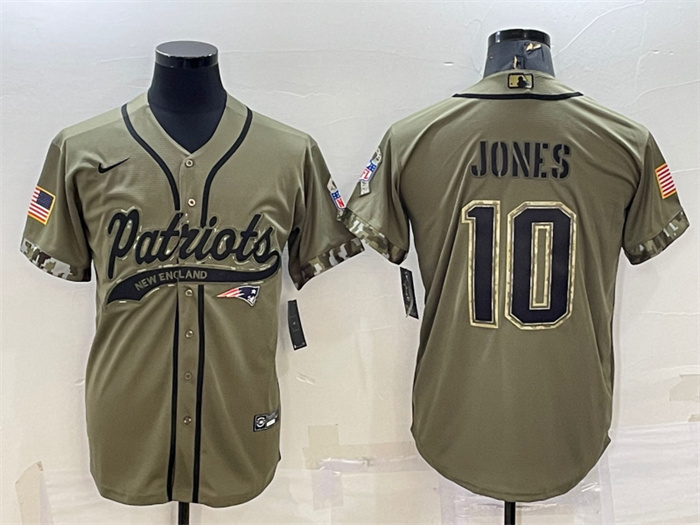 Personalized Men’s New England Patriots #10 Mac Jones Olive 2022 Salute To Service Cool Base Stitched Baseball Jersey