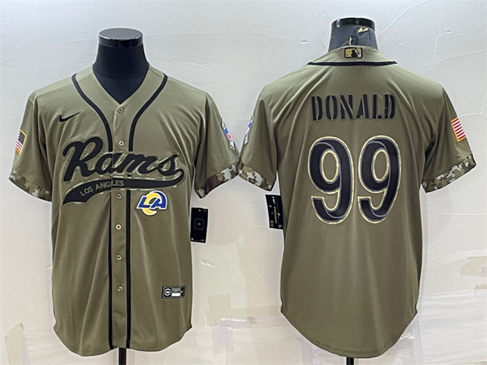 Personalized Men’s Los Angeles Rams #99 Aaron Donald Olive 2022 Salute To Service Cool Base Stitched Baseball Jersey