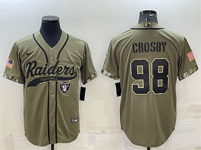Personalized Men’s Las Vegas Raiders #98 Maxx Crosby 2022 Olive Salute To Service Cool Base Stitched Baseball Jersey