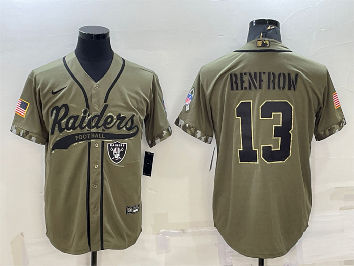 Personalized Men’s Las Vegas Raiders #13 Hunter Renfrow 2022 Olive Salute To Service Cool Base Stitched Baseball Jersey
