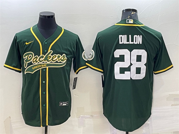 Personalized Men’s Green Bay Packers #28 A.J. Dillon Green With Patch Cool Base Stitched Baseball Jersey